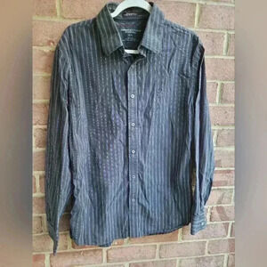 American Eagle Mens Button Shirt Lar Black Striped Long Sleeve Vintage Fit